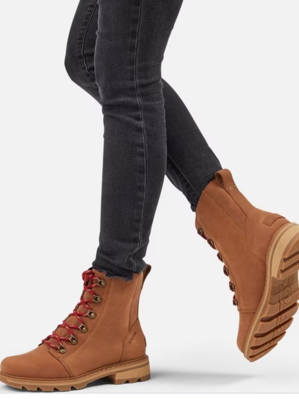 Sorel Women's Brown Lace-Up Hiking Ankle Boots with Red Laces